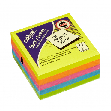Snopake 76 x 76 mm Neon Sticky Notes Sortierte Farben gelb, orange, rosa, blau und grün - Würfel à 450 Blatt